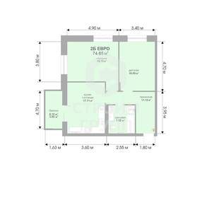 2-к квартира, вторичка, 74м2, 13/17 этаж