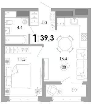 1-к квартира, вторичка, 39м2, 4/17 этаж