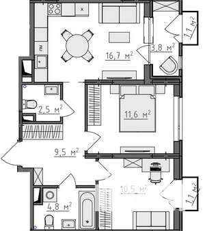 2-к квартира, вторичка, 58м2, 5/9 этаж