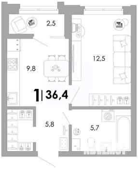 1-к квартира, вторичка, 36м2, 2/17 этаж