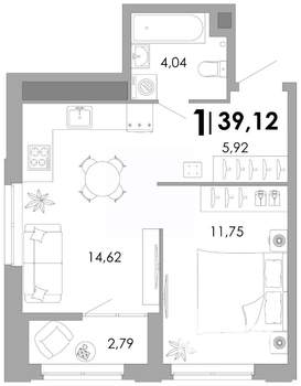 1-к квартира, вторичка, 39м2, 7/17 этаж