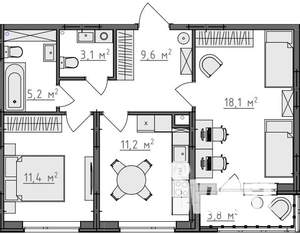2-к квартира, вторичка, 61м2, 2/9 этаж
