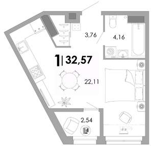 1-к квартира, вторичка, 33м2, 6/17 этаж