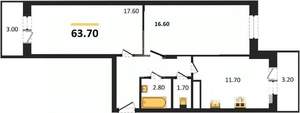 2-к квартира, вторичка, 64м2, 10/17 этаж