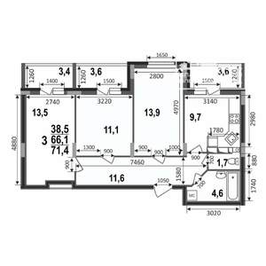 3-к квартира, вторичка, 71м2, 9/17 этаж