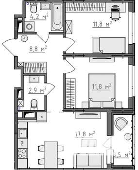 2-к квартира, вторичка, 59м2, 6/9 этаж