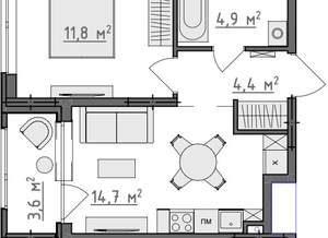 1-к квартира, вторичка, 38м2, 1/9 этаж