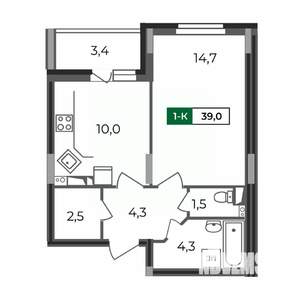 1-к квартира, строящийся дом, 39м2, 2/17 этаж