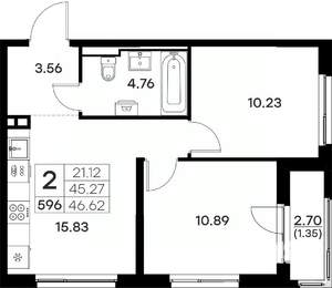 2-к квартира, вторичка, 47м2, 2/17 этаж