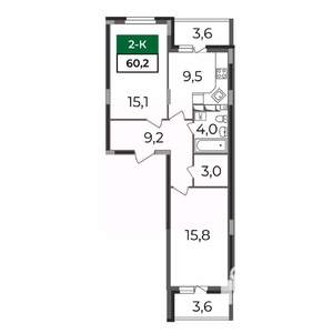 2-к квартира, строящийся дом, 60м2, 2/17 этаж