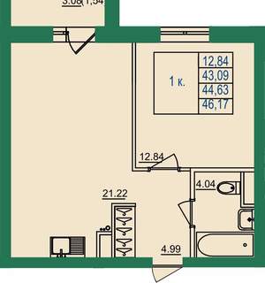 1-к квартира, вторичка, 45м2, 3/8 этаж