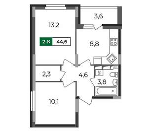 2-к квартира, строящийся дом, 45м2, 2/17 этаж