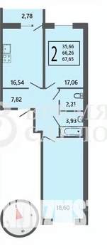 2-к квартира, вторичка, 66м2, 8/19 этаж