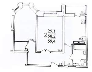 2-к квартира, вторичка, 59м2, 9/17 этаж