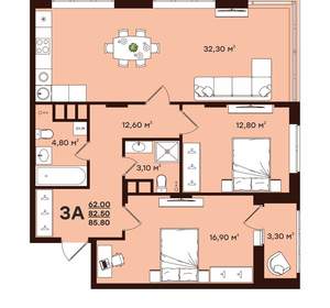 3-к квартира, вторичка, 86м2, 5/17 этаж
