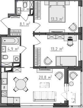 2-к квартира, вторичка, 64м2, 8/9 этаж