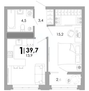 1-к квартира, вторичка, 40м2, 14/17 этаж