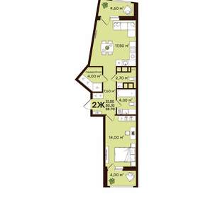 2-к квартира, вторичка, 59м2, 8/17 этаж