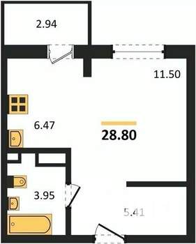 Студия квартира, сданный дом, 29м2, 8/8 этаж