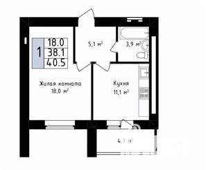 1-к квартира, вторичка, 41м2, 12/14 этаж
