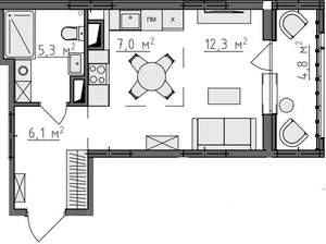 Студия квартира, вторичка, 33м2, 5/9 этаж