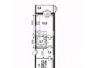 1-к квартира, строящийся дом, 38м2, 4/17 этаж