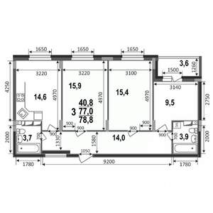 3-к квартира, строящийся дом, 79м2, 16/17 этаж