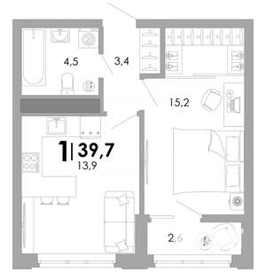 1-к квартира, вторичка, 40м2, 16/17 этаж