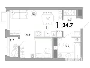 Студия квартира, вторичка, 35м2, 10/16 этаж