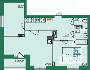 2-к квартира, вторичка, 62м2, 2/8 этаж