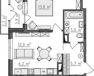1-к квартира, вторичка, 45м2, 4/9 этаж