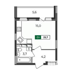 Студия квартира, строящийся дом, 26м2, 3/17 этаж