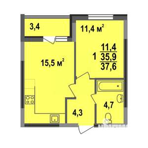 1-к квартира, строящийся дом, 38м2, 1/17 этаж