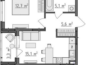 1-к квартира, вторичка, 40м2, 1/9 этаж