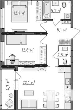 2-к квартира, вторичка, 65м2, 1/9 этаж