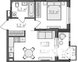 1-к квартира, вторичка, 40м2, 2/9 этаж