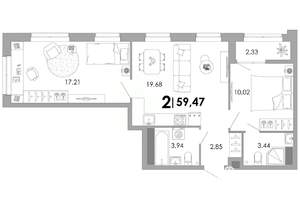2-к квартира, вторичка, 59м2, 16/17 этаж