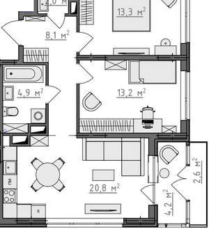 2-к квартира, вторичка, 65м2, 4/9 этаж