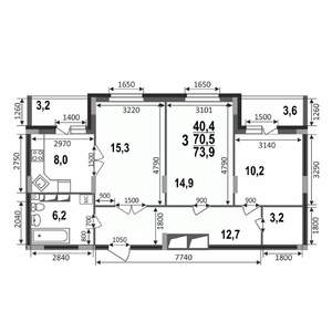 3-к квартира, строящийся дом, 74м2, 5/17 этаж