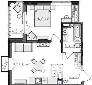 1-к квартира, вторичка, 45м2, 3/9 этаж