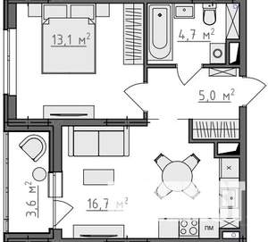 1-к квартира, вторичка, 41м2, 7/9 этаж