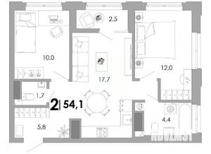 2-к квартира, вторичка, 54м2, 4/17 этаж