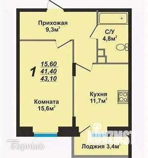 1-к квартира, вторичка, 43м2, 11/19 этаж