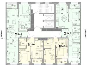 2-к квартира, строящийся дом, 65м2, 2/17 этаж