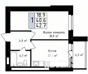 1-к квартира, вторичка, 43м2, 14/14 этаж
