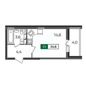 Студия квартира, строящийся дом, 25м2, 13/17 этаж