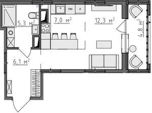 Студия квартира, вторичка, 33м2, 4/9 этаж