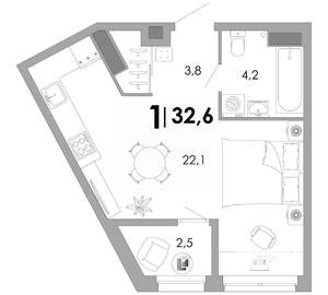 1-к квартира, вторичка, 33м2, 10/17 этаж