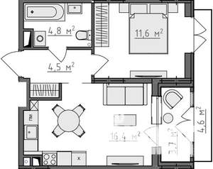 1-к квартира, вторичка, 41м2, 3/9 этаж
