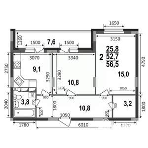 2-к квартира, строящийся дом, 57м2, 16/17 этаж